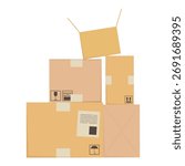 Stacked cardboard boxes isolated on white. Vector illustration