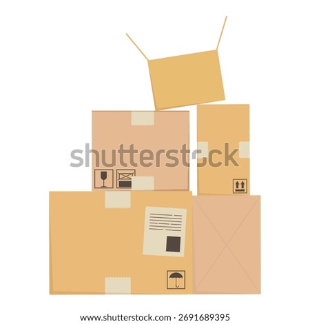 Stacked cardboard boxes isolated on white. Vector illustration