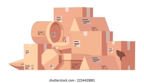Stacked cardboard boxes. Pile of sealed carton delivery parcel flat style, warehouse of cargo packaging stockpile, shipping storage concept of cardboard pile illustration
