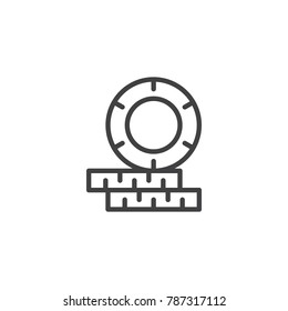Stacked casino chip line icon, outline vector sign, linear style pictogram isolated on white. Gambling token symbol, logo illustration. Editable stroke