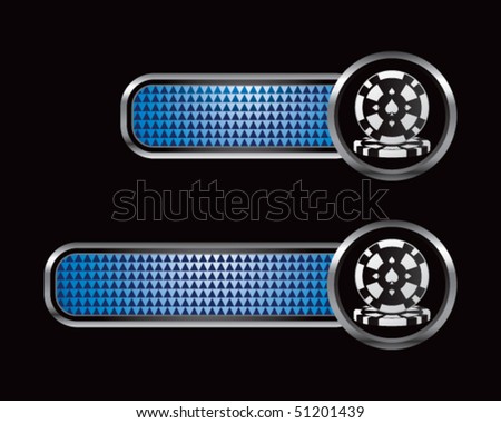 stacked casino chips blue checkered banners