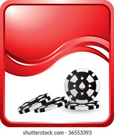 stacked casino chips on red wave background