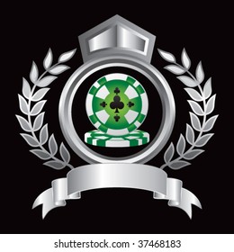 stacked casino chips on silver royal crest