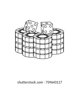 stacked chips and dice for game in the casino