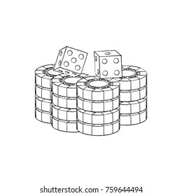 stacked chips and dice for game in the casino