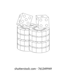 stacked chips and dice for game in the casino