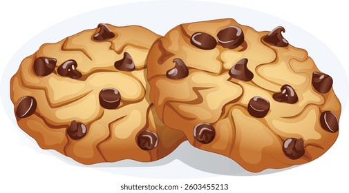 Stacked Chocolate Chip Cookies. Crunchy Sweet Snacks Detailed Illustration