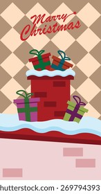 Cajas de regalo de Navidad apiladas con cinta roja y texto Navidades alegres. Ilustración plana para tarjetas de felicitación de vacaciones, carteles o Anuncios festivos.