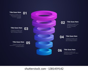 Stacked circle 3D layers infographic in dark background, for presentation and business use, included six layer infographic