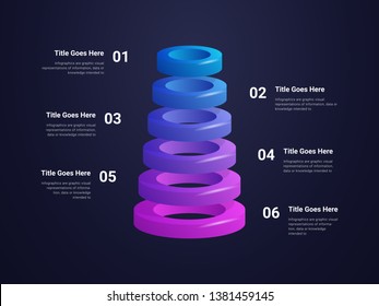 Stacked circle 3D layers infographic in dark background, for presentation and business use, included six layer infographic