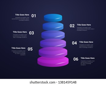 Stacked circle 3D layers infographic in dark background, for presentation and business use, included six layer infographic