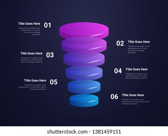 Stacked circle 3D layers infographic in dark background, for presentation and business use, included six layer infographic