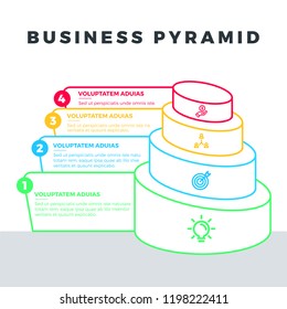 Stacked circular pyramid level stages colorful business infographic that can be used in workflow layout, diagram, business step options, banner, web design.