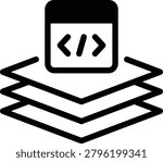 Stacked code windows icon for multiple layered software framework.