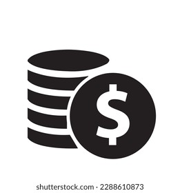 Stacked coins with dollar sign on a white background with copy space 