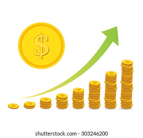 stacked coins graph arrow