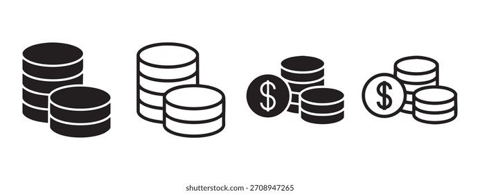 Conjunto de Ícones de Moedas Empilhadas Representando Dinheiro, Economia, Renda e Crescimento Financeiro