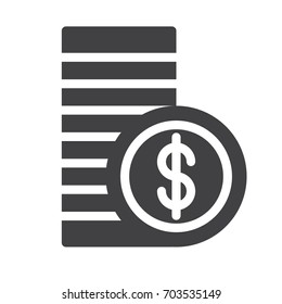 Stacked coins icon vector, filled flat sign, solid pictogram isolated on white. Symbol, logo illustration. Pixel perfect graphics