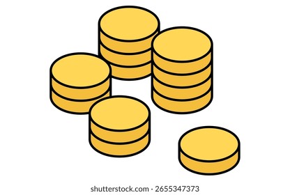 Icono de dibujo de línea simple de monedas apiladas, ilustración isométrica de ahorros, activos y finanzas, Ilustración vectorial