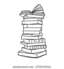 Eine gestapelte Büchersammlung bildet einen hohen Stapel.