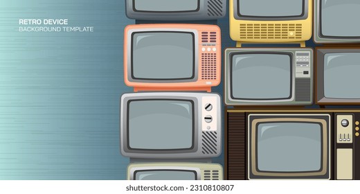 Stacked colorful retro and vintage televisions vector illustration with blank space.
