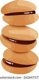Stacked Cookies with Chocolate Filling Illustration Isolated on White Background