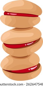 Stacked Cookies with Strawberry Filling Illustration Isolated on White Background