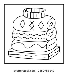 Stacked Cozy Sweaters Coloring Page – Folded Knits with Autumn Vibes