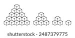Stacked cube pyramids. Black outline vector.