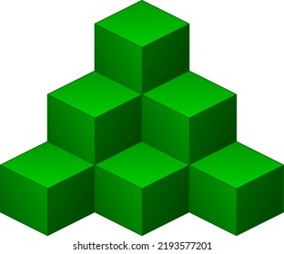 Stacked Cubes. 3d Illusion Vector. Six Green Cubes. Ten Stacked Cubes. Green Cubes. Optical Illusion 