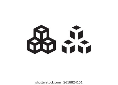 Stacked cubes outline and filled icon set Vector