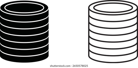 Cilindros empilhados em desenhos em preto e branco contrastantes que exibem diferentes estilos e formas artísticas