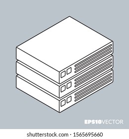 Stacked data servers isometric icon, outline symbols. Technology and AI concept vector illustration.