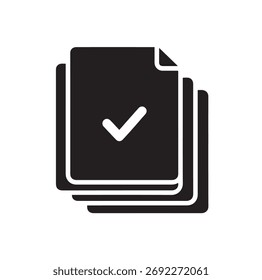 Documentos apilados con el icono de marca de verificación (glifo negro)