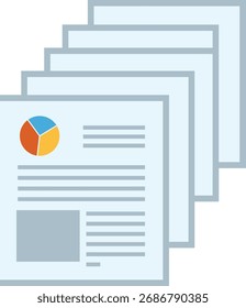 Documentos apilados con gráfico circular e informe de papel de texto