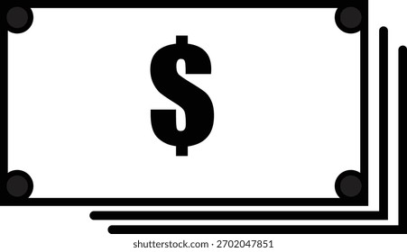 Icono de billetes de dólar apilados con ilustración de dinero financiero de signo de dólar en negrita