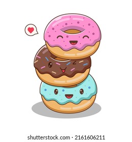 Ilustración del icono del vector de caricaturas de Donuts apilados. Concepto De Icono De Comida Y Bebida. Estilo de dibujo plano