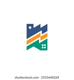 Stacked Factory Industrial, Energy Electric, and Public Home Housing Logo Design Vector