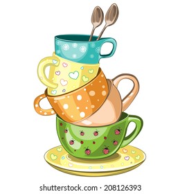 Tea Cups Stacked SVG cutting files for scrapbooking cute files cute clip  art tea clipart free