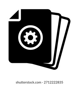 Archivos apilados con un ícono de engranaje, que simboliza las Configuraciones de archivos, la configuración o la administración del sistema.