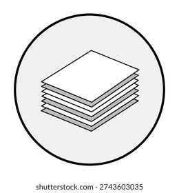 Stacked flat sheets displaying layered material composition