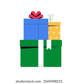 Stacked Gift Boxes In Flat Vector Illustration Symbolizing Celebration, Holidays, And Special Occasions, Isolated On White Background