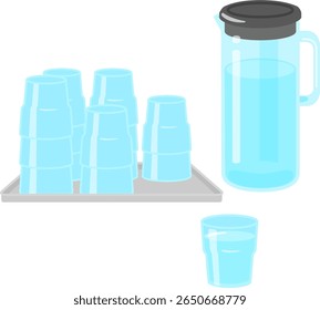Stacked glasses upside down and a pitcher of water