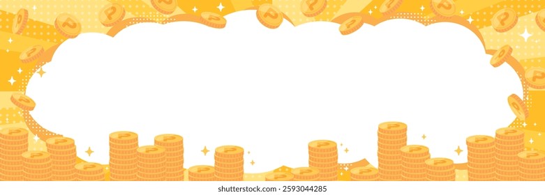 Stacked glitter coins, focus lines and speech bubbles background banner illustration (yellow)