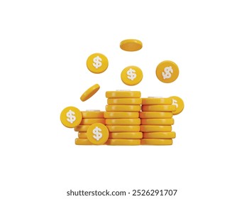 moedas de metal em branco de ouro empilhado, dinheiro realista 3D, dinheiro, pilha de tesouros. Ativos do jogo, sinais de pagamento, banco, símbolos financeiros 3D render