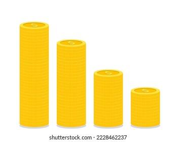 Stacked gold coins vector design forming descending graph