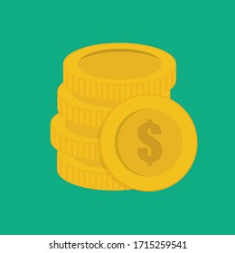 Stacked gold coins vector illustration. Coins icon, coins money. Gold coins modern flat design on color background.