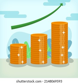 Stacked Golden Coins with Bullish Arrow Up Illustration Design Concept EPS10 great to be used as illustration for website, animation, project, school project, work project, related to investment