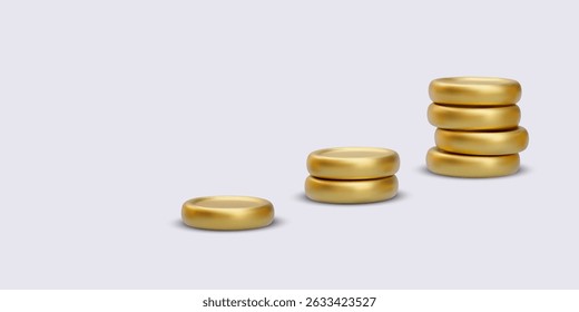 Stacked Golden Coins in Growing Order on Light Background. Ideal for Wealth, Investment, Business Growth, and Finance Concepts. Clean, Minimalist, and Glossy Vector Illustration.