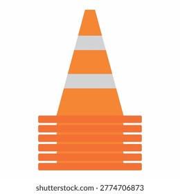 Stacked Group of Six Orange Traffic Cones, Organized Road Construction Safety Equipment Vector Illustration